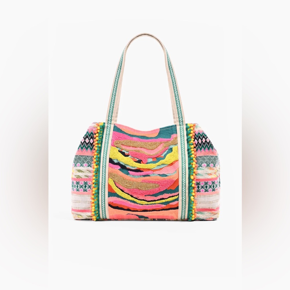 America and Beyond Daphne Beaded Tote Multicolor Boho Embellished Bag - Picture 8 of 8